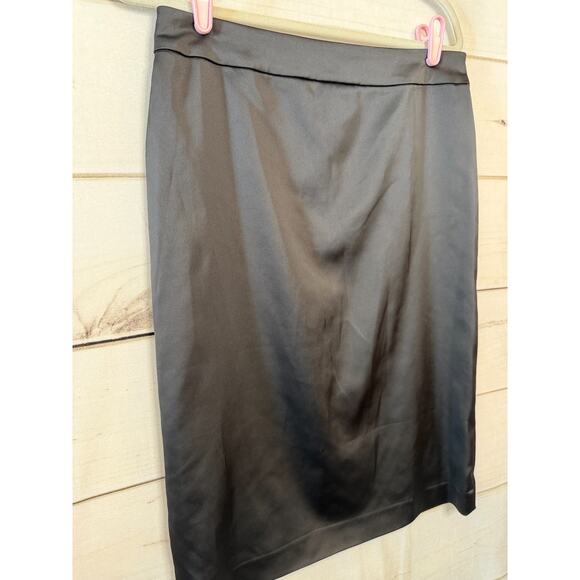 Tadashi Skirt 12 Shiny Satin Black Pencil Knee Length Stretch Classic Party - Picture 6 of 6